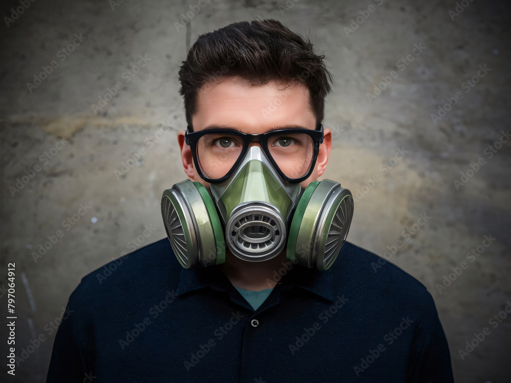 Hombre utilizando máscara antigás