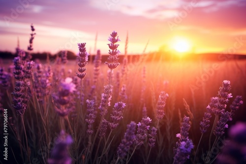 Sunset Over Lavender Field