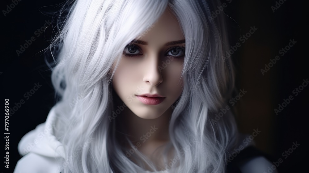 Portrait of a young woman with striking silver hair Portrait of a young woman with striking silver hair