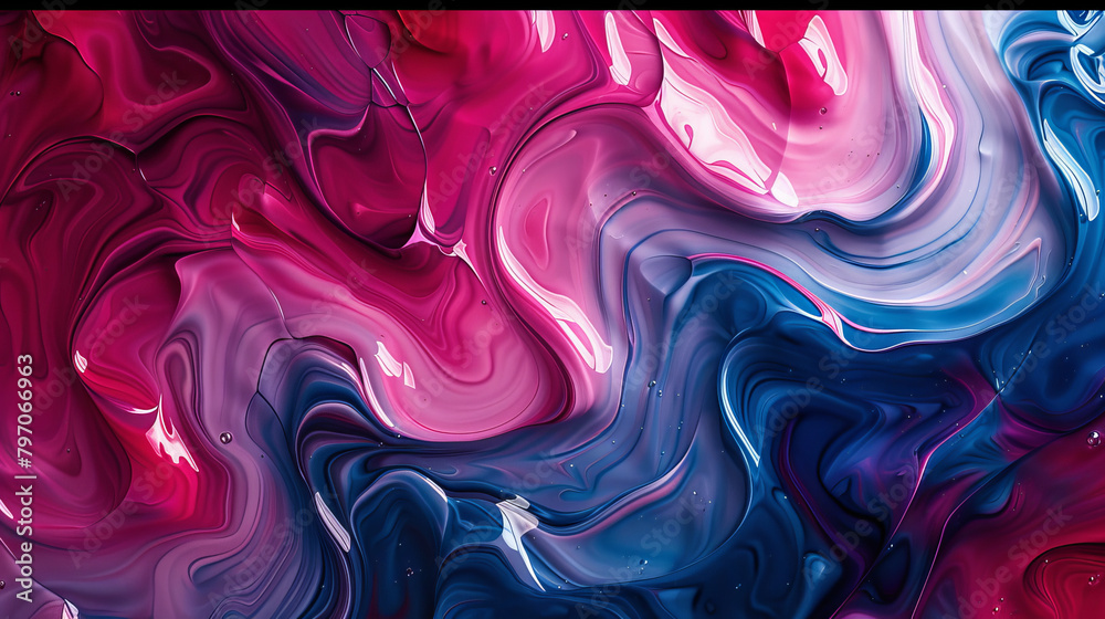 A colorful abstract painting with a blue and pink swirl A colorful abstract painting with a blue and pink swirl