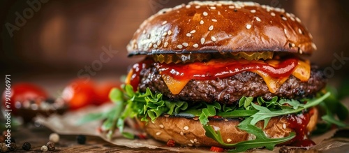 Cheeseburger With Lettuce and Tomato Sauce
