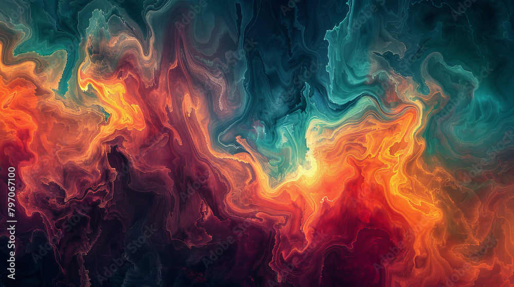 A colorful abstract painting with a red and blue swirl A colorful abstract painting with a red and blue swirl