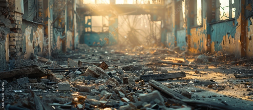 Devastated Building With Debris Devastated Building With Debris