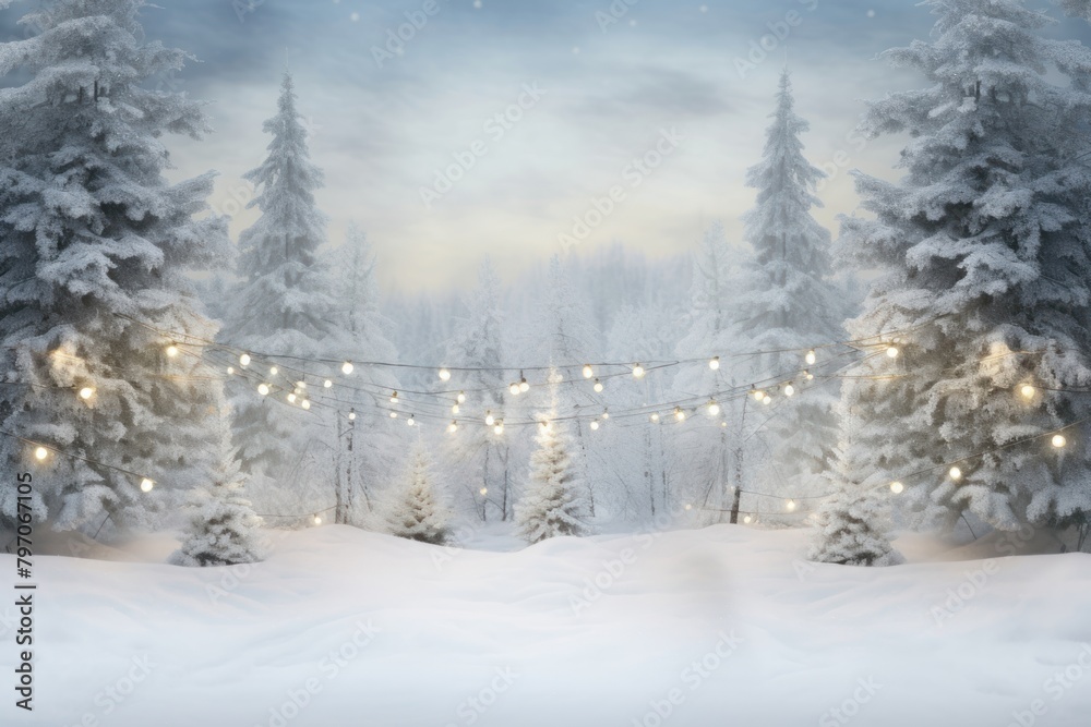 An idyllic wintery Christmas scene tree snow land.