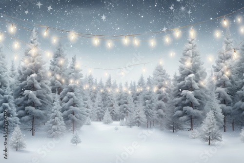 An idyllic wintery Christmas scene tree snow land. photo