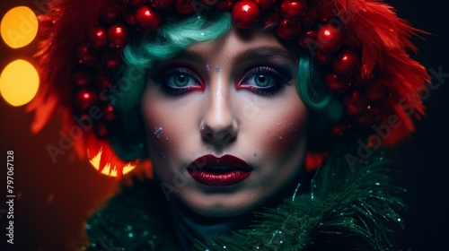 Vibrant Holiday Makeup and Festive Costume