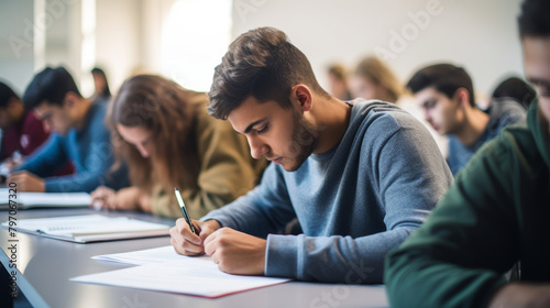Close-up of a male student working on a class assignment