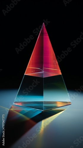 Colorful prism refracting light on a dark background