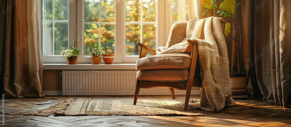 Chair With Blanket in Front of Window