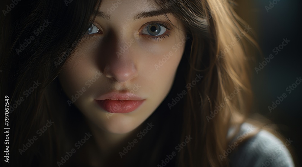 Close-up Portrait of a Young Woman with Intense Gaze