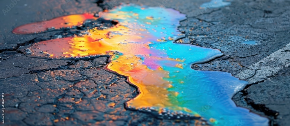 Colorful Water Puddle Reflecting Rainbow Spectrum
