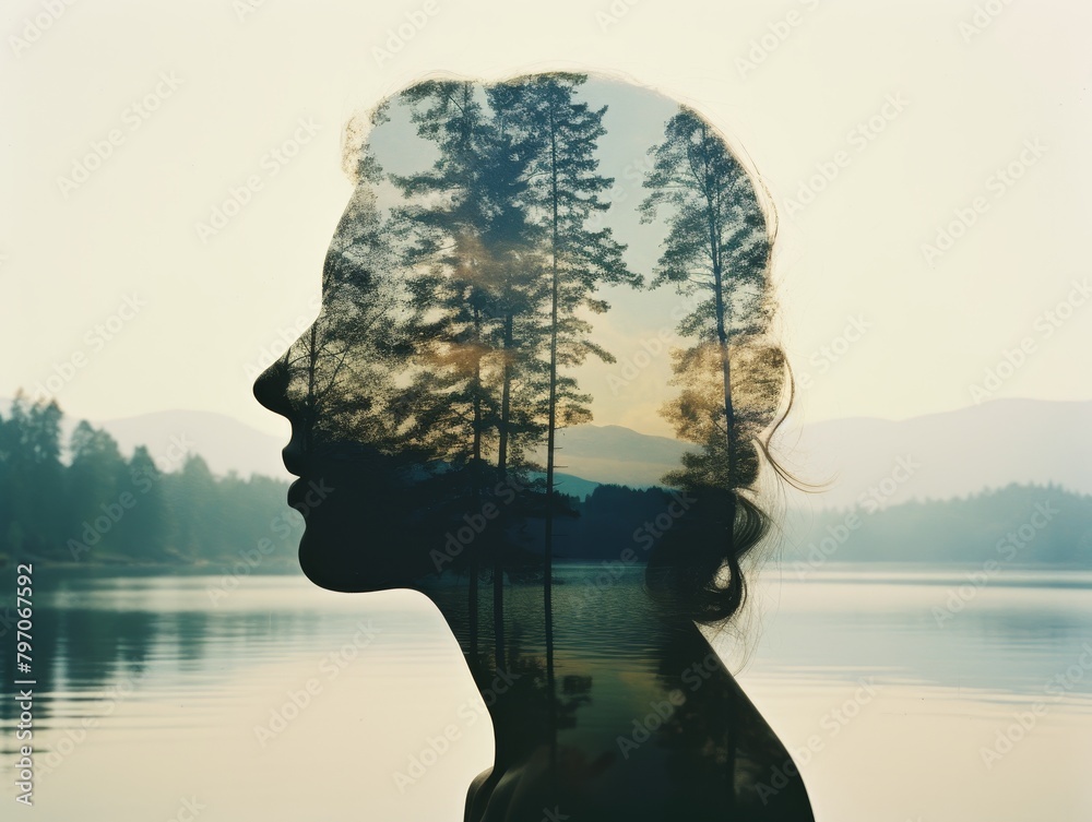 Silhouette of a Woman with Nature Double Exposure Silhouette of a Woman with Nature Double Exposure