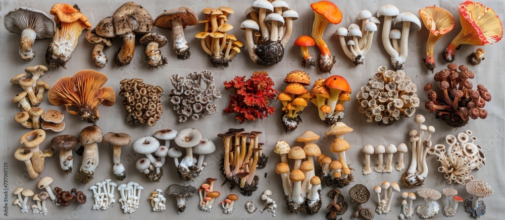 Assorted Mushrooms Displayed on Table