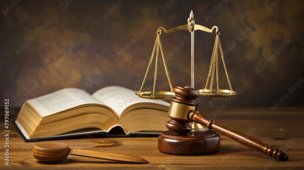 Judge gavel and scales of justice and book background Judge gavel and scales of justice and book background