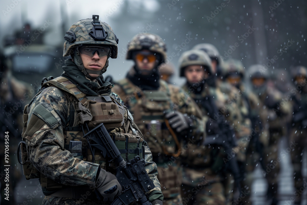Naklejka premium soldiers in military uniform