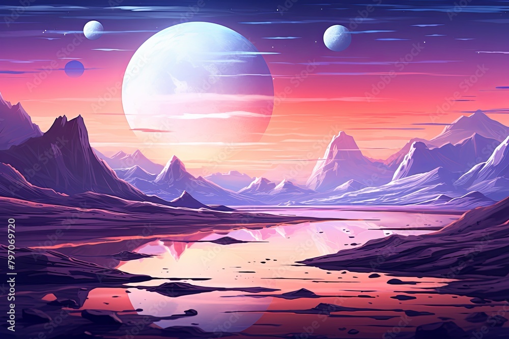 Alien Civilization Concept Sketch: Vibrant Horizon Gradients of an Otherworldly Landscape