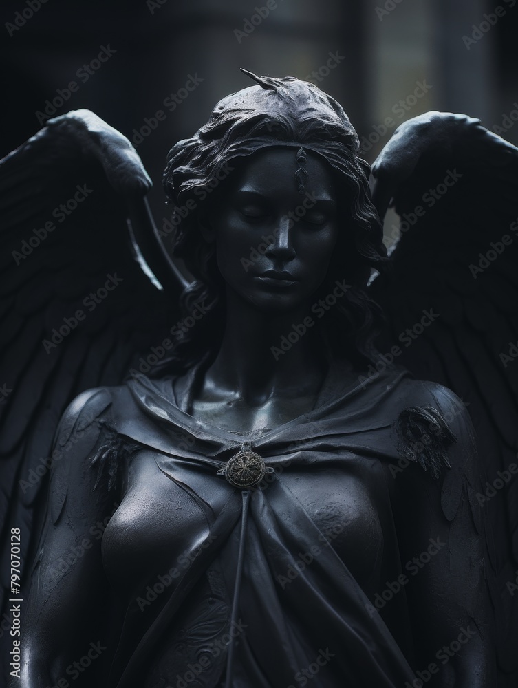 Majestic angel statue in dramatic lighting Majestic angel statue in dramatic lighting