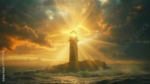 A lighthouse helps sailors find their way at sea, just like a good leader who guides their team to achieve success. photo