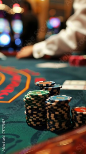 High stakes casino gaming table with chips