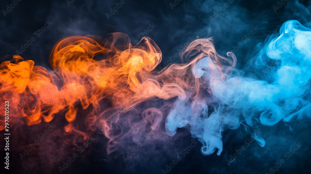 Smoke and flames, fire on black background