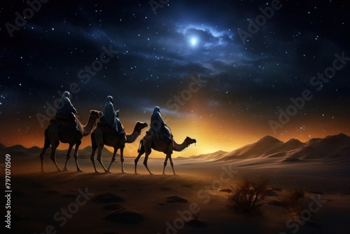Night camel landscape astronomy.