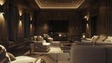 Luxurious minimalist neoclassical media room with elegant interior design