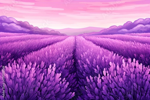 Gradient Lavender Rows: Blooming Lavender Field Gradients Design