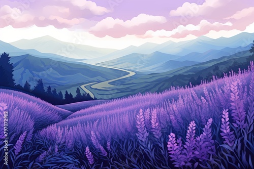 Lavender Bloom  Radiant Fields - Floral Gradients Illustration