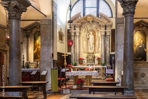 Interior view of the historical church San Giacomo di Rialto; Venice, Veneto, Italy