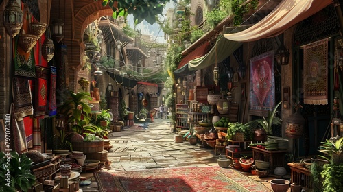 Nestled among busy city streets is a tranquil oasis, Serene Haven. This vibrant bazaar is a hub for unique finds and cultural treasures. photo