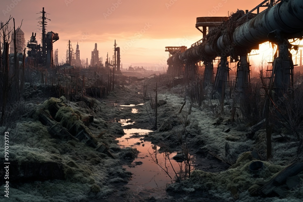 Dystopian Wasteland: Decayed Infrastructure Photo Manipulation Gradients