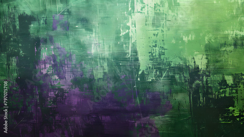 A green and purple grunge background texture with large brush strokes 