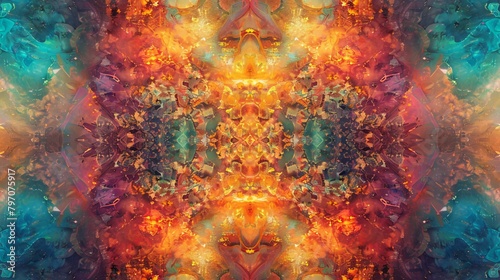 A kaleidoscopic dreamscape is a surreal and beautiful world of vibrant and ever-changing colors and patterns, like a kaleidoscope's reflections. photo