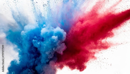 labor day red white and blue colored dust explosion background splash of american flag colors smoke dust on white background independence day memorial day patriotic abstract pattern © Marcelo