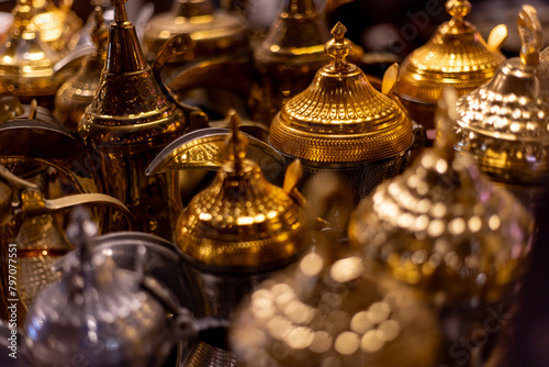 Arabic traditional coffee pots, UAE heritage and culture, hospitality symbol