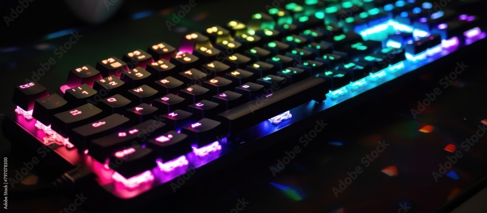 Obraz premium Close up of Computer RGB gaming keyboard