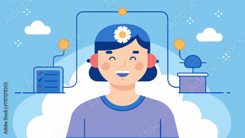 A person smiling as they receive a brain stimulation treatment to improve memory and concentration..