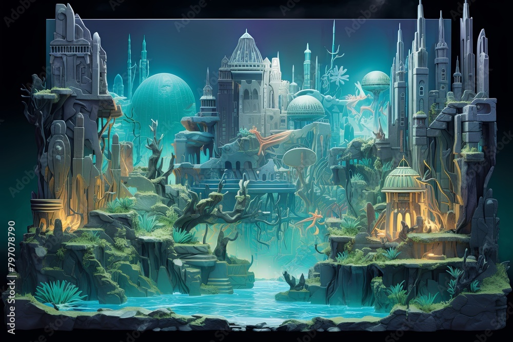 Lost City of Atlantis Gradients Underwater City Model Kit Packaging