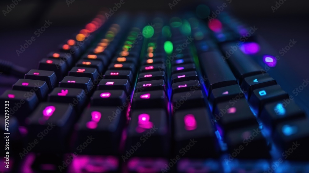 Close up of Computer RGB gaming keyboard
