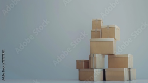3D render illustration of closed delivery boxes stacked on top of each other. separate items. isolated on white photo