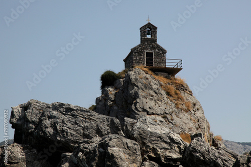 Church on the island in Petrovac. Montenegro,Balkans photo