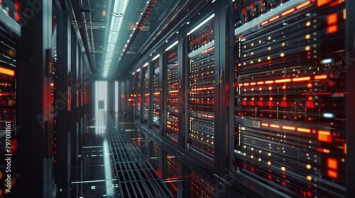 A panoramic view of a statistical data center with servers processing and storing vast amounts of information.