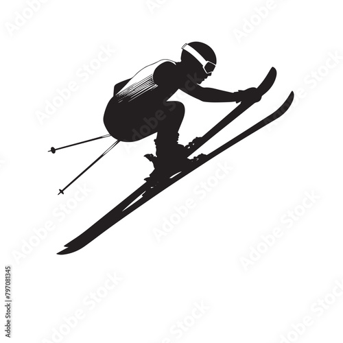 Vector silhouette of an winter ski sports person. Flat cutout icon