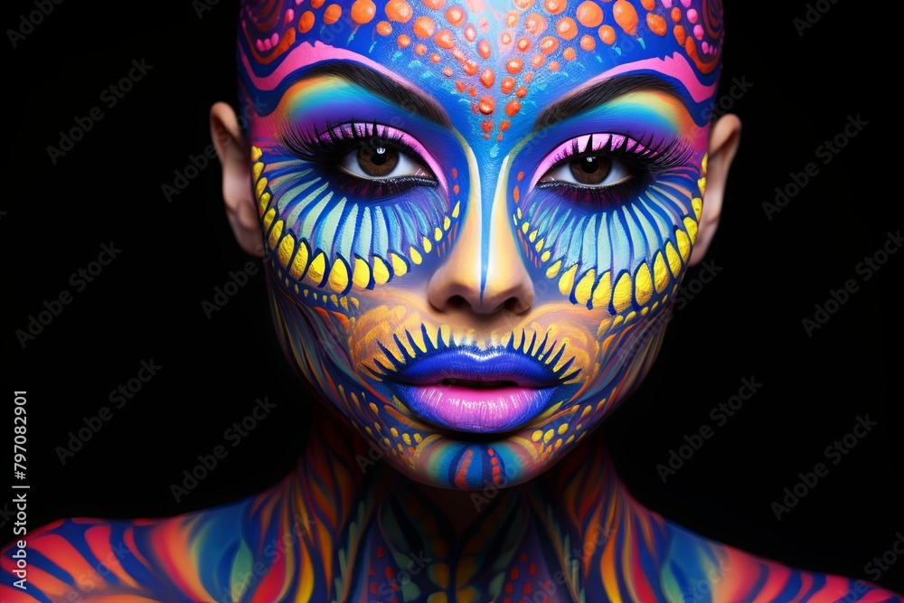 Obraz premium Psychedelic Trippy Face Paint Design: Acid Trip Gradients Visual