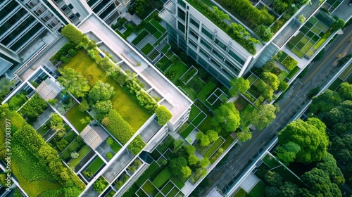 Aerial Perspective of Green-Roofed Urban Landscape