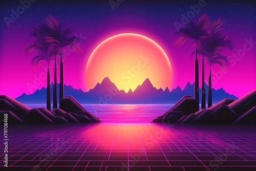 Neon Waves: Retro 80s Synthwave Gradients Electric Pop Music Album Cover photo
