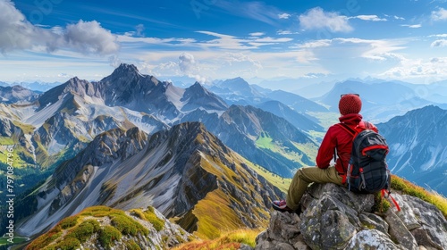 Hiker Overlooking Majestic Alpine Panorama