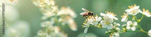 banner insect on a blossom against green background photo