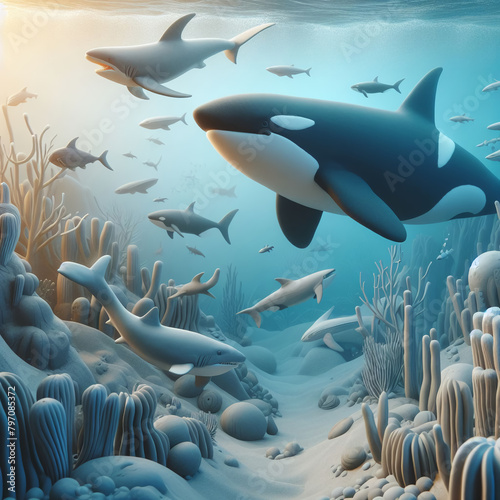 clay shark & killer whale