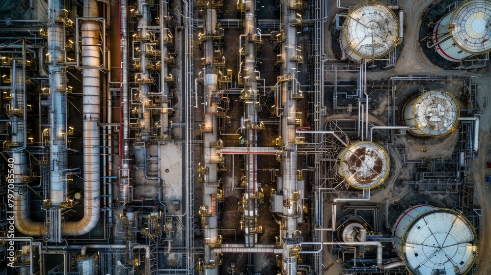 Overhead Perspective of Oil Refinery, Industrial Analysis
